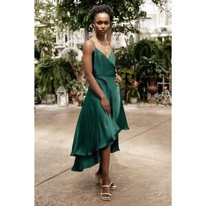 Baltic Born Steffi Tulip Wrap Dress Size Small Green Satin High Low